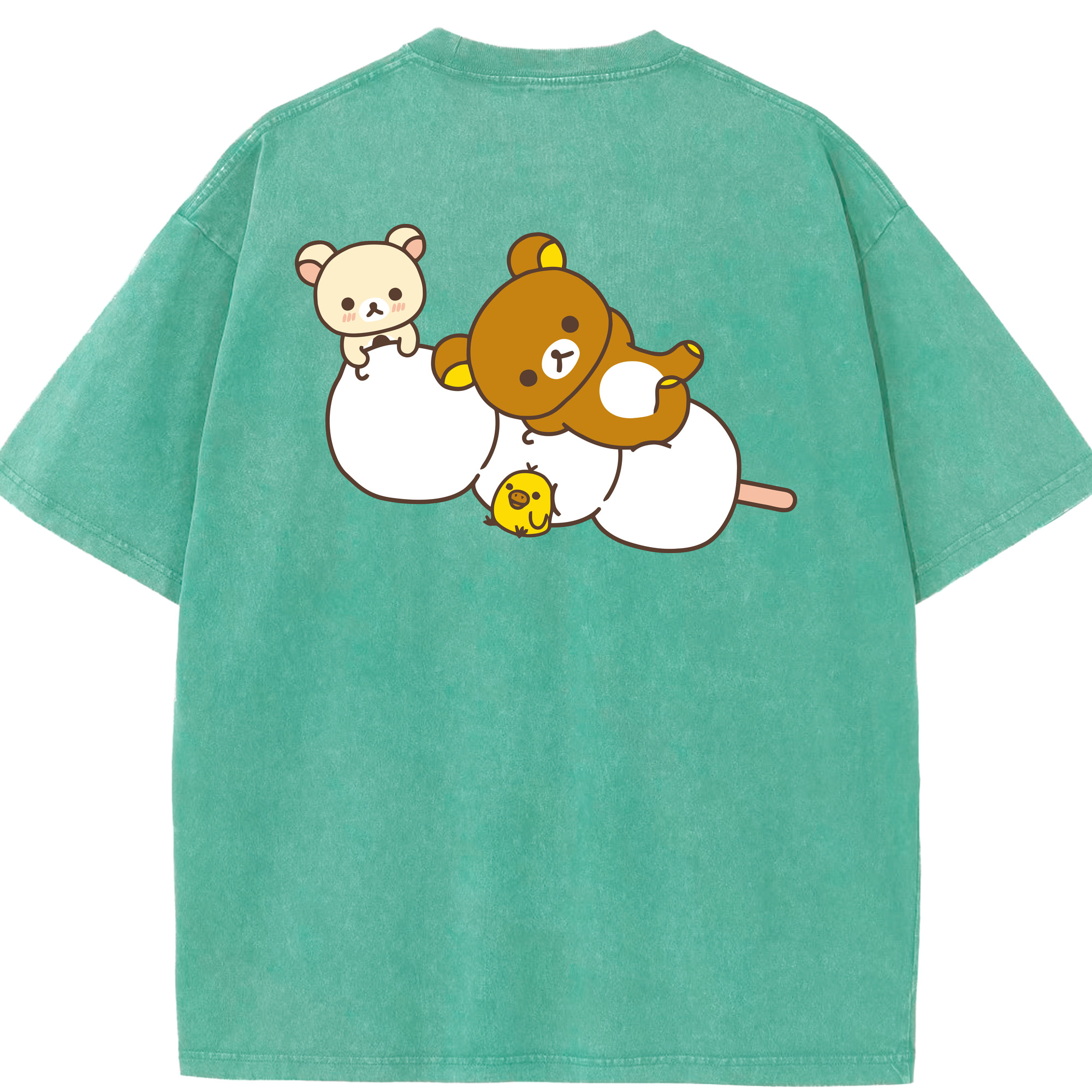 （画像用） リラックマ リラックマ キイロイトリ Rilakkuma Korilakkuma Kiiroitori 綿100% ヴィンテージ風 半袖Tシャツ（背面プリント）